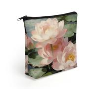 Bright Sunny Day, Lotus Flowers Makeup Bag with Sturdy Zipper，Linen Material Storage Bag,Large Capacity And Multi-Purpose Cosmetic Bag for Daily Life, Travel, Outings, Business Trips And Other Occasio