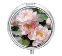 Bright Sunny Day, Lotus Flowers Round Pill Box with Mirror 3 Compartment Portable Pill Case for Travel Outdoor Use Cute Small Pill Organizer for Pocket Or Purse