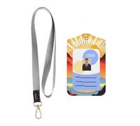 Bright Sunrise Card Badge Leather Holder.Leather ID Badge Holder with Lanyard, Double-Sided Print Card Case for Office Work