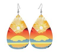 Bright sunrise Leather Earring. Stylish teardrop shape, perfect for women, and a great decorative choice for parties and holidays.