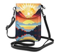 Bright sunrise Pattern crossbody bag, flap leather wallet, detachable shoulder strap, suitable for travel and camping.