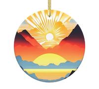 Bright Sunrise Printed Christmas Tree Ceramic Ornaments Holiday Decoration Christmas Unique Pendant for Christmas Party