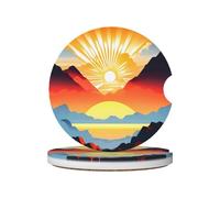 Bright sunrise Prints Ceramic car coasters (2-pack) absorb moisture, are non-slip and easy to clean for cars, trucks, and boats.