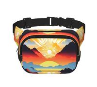 Bright Sunrise Square Double-Layer Waist Bag for Outdoor Activities Such as Sports, Travel, Hiking, Cycling
