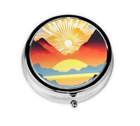 Bright Sunrise This Small, Round Pill Box is a Portable Travel Medicine Organizer with Three compartments for Storing Daily medications.
