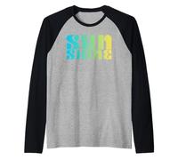 Bright Sunshine Gradient Text Summer Vibes Beach Vacation A Raglan Baseball Tee