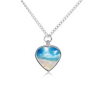 Bright Sunshine Summer Beach Urn Necklaces for Ashes Personalized Human Pet Cremation Jewelry Customized Keepsake Locket Pendant with Filling Kit Memorial Gift for Dog Cat Lover Women Men(Heart)