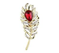 Bright Tail Feathers Red Stone Stud Brooch for Women and Girls