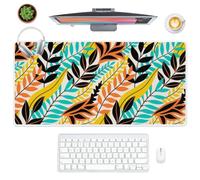 Bright Tropical Leaves Desk Mat Gaming Mouse Mat Large with Non-Slip Rubber Base Smooth Face Large Gaming Mouse Pad 90X40 Cm Mousemat Office Desk Decor Office Gifts Mousepad for School Home