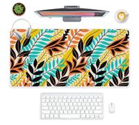 Bright Tropical Leaves Desk Mat Mouse and Keyboard Mat with Non-Slip Rubber Base Smooth Face Desk Size Mouse Pad 80X40 CM Mousemat Office Decor Home Gifts Mousepad for School Home Office Gaming