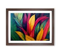 Bright Tropical Leaves Framed Print | A2 Walnut Framed Wall Art | Ready to Hang | Modern Floral Picture | Living Room Bedroom Lounge Office