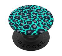 Bright Turquoise Black Leopard Cheetah Animal Print PopSockets Swappable PopGrip