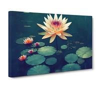 Bright Water Lily Flowers Canvas Print | Gallery Wrapped 30mm Frame Wall Art | 30x20 inches | Ready to Hang | Contemporary Floral Picture | Living Room Bedroom Lounge Office