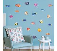 Bright Watercolour Fish Wall Stickers - Vibrant Underwater Wall Decals for Kids Room, Easy to Apply & Removable, Ocean-Themed Décor
