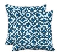 Bright White Geometric Lines Square Cushion Covers, Deep Navy Interlocking Loops Sofa Seat Throw Pillow Cover 50cm X 50cm, 20X20 Inch Pillowcase for Sofa, Gifts for Teen Boys Gift Men, Set of 2