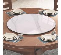 Bright White Marble Texture Large Lazy Susan Serving Tray, 24"-40" Round Rotating Turntable for Kitchen Tabletop Centerpiece, Elegant Rock Slab Design, Ideal for Entertaining