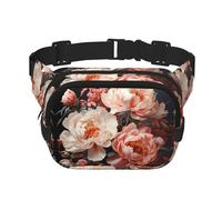 Bright white peonies Pattern trendy fashionable waist bag, unisex travel sports messenger bag
