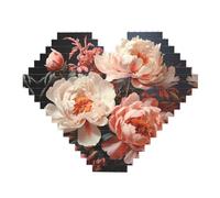 Bright White Peonies Print Building Brick Block Puzzle - Heart Shaped Picture Puzzles, Wooden Picture Jigsaw Puzzles