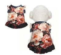 Bright white peonies Ruffle Dog Dress Frilly Sleeveless Breathable Summer Party for Small Dogs Cats S
