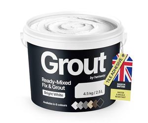 Bright White Ready Mixed Grout & Fix | Wall & Tile Adhesive 4.5kg / 2.5L | Water-Resistant, Anti-Mould, Easy to Use & Fast-Drying | Suitable as Kitchen, Bathroom Tile Grout - Bright White Grout