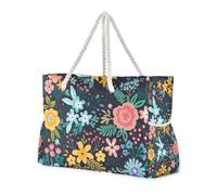 Bright Wild Flowers Daisy Dark Sandproof Duffel Bags for Traveling with Side Pocketes Bag with Zipper with Zippered Pockets