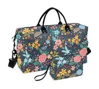 Bright Wild Flowers Daisy Dark Travel Bag Large Carry On Bag Gym Sports Duffel Bags with Toiletry Bag for Workout Multifunctional