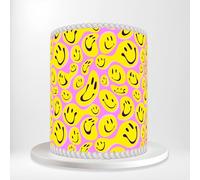 Bright Yellow Distorted Smiley Faces Funny Vibrant Rave Wrap Around Print A4 Edible Paper Icing Sheet Cake Topper Side Ribbon Border Decor for Personalised Themed Decorations