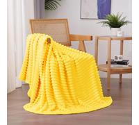 Bright Yellow Fleece Throw Blanket 50”×60” for Couch Sofa Livingroom | Super Soft Cozy Plush Microfiber Flannel Bed Blanket Striped Design Lightweight Home Decor Gifts for Adults Mom Women
