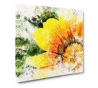 Bright Yellow Flower Watercolour Canvas Print | Gallery Wrapped 30mm Frame Wall Art | 14x14 inches | Ready to Hang | Modern Floral Picture | Living Room Bedroom Lounge Office