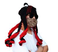 (Bright yellow purple, One size) Cute and Funny Knitted Hat Crochet Wool Hat Octopus Beard Hat Octopus for Head Hat Animal Hat for Outdoor Activities Black and red plus m