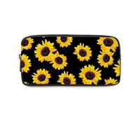 Bright Yellow Sunflowers Pencil Case with Zip up Boys Pencil Cases for Secondary School Black Pen Organiser School Accessories for Boys Girls Secondary High College Sixth Form Stationery Gifts