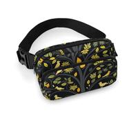Bright Yellow Tree Fanny Pack Waterproof External Pocket Portable Waist Pack Outdoor Adjustable Strap Lightweight Waist Bag for Workout Traveling Casual Running Hiking Cycling