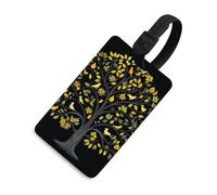 Bright Yellow Tree Luggage Tag Classic Personalized Repeated Luggage Tag Cute Unique Travel Essentials Identifiers for Women Men Baggage Backpack Handbag Suitcase, Black-style, One Size