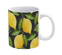 Bright Yellow Watercolor Lemons and Green Leaves Seamless Pattern Funny White Ceramic Mug, Novelty Tea Coffee Cup 11 Oz, Gifts for Mom/Daughter/Son/Father on Birthday/Christmas/Anniversary