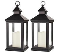 Bright Zeal 2-Pack 14" Decorative Candle Lantern Black Outdoor Lanterns with Timer Candles - IP44 Waterproof Vintage Lanterns Battery Powered LED Decorative for Wedding - Hanging Wall Lanterns Indoor
