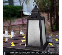 Bright Zeal 2 Pack Tall Black Solar Led Lanterns With Dancing Flame Effect And Frosted Glass, 14In, Ip44 Outdoor