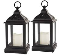 Bright Zeal 2 Pcs 24cm Black Vintage Decorative Candle Lanterns with Glass Panels Bright Zeal Black