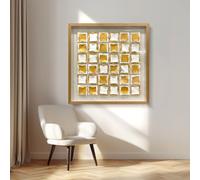 BrightA Gold and White Geometric Wall Sculpture Reflective 3D Textured Panels Brushed Metal Texture with Wave Modern Framed Abstract Art for Bedroom Office Decor 23.6"x23.6"