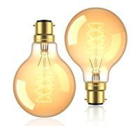BrightArk B22 Vintage Decorative G80 Dimmable Filament Light Bulbs, Globe Edison Bayonet Lights, Amber Glass, Warm White 2700K, 540LM, 220-240V, 2 Pack