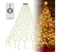 BrightArk Christmas Tree Lights, 2m * 16 Lines 400LED Fairy Light Plug in, Remote Control with 8 Lights Mode, Memory & Timing Function, IP44 Waterproof for Christmas Tree Outdoor/Indoor, Warm White