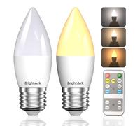BrightArk E27 LED Light Bulbs with Remote Control, 400LM 4W Stepless Dimmable 3000K-4000K-6000K Light with Timer & Memory Function, 40W Equivalente Light Bulb for Living Room, Bedroom,2 Bulb& 1 Remote