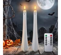 BrightArk Halloween Ghost Flameless Taper Candle Lights with Remote & Timer | Battery Operated 2 Modes LED Candlesticks, 3D Wick Flickering Flameless for Halloween Decoration Indoor, Home Decor, 2-Pack