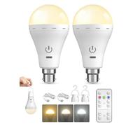 BrightArk Rechargeable Light Bulbs with Remote Control, 3 Color + 10%-100% Dimmable Battery Light Bulb, USB Rechargeable Light Bulb with Touch Control B22 A70 LED for Indoor/Outdoor/Camping(2 Pack)