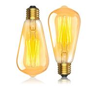 BrightArk Vintage Light Bulbs E27 Vintage Edison Screw Decorative Light Bulbs, Dimmable Filament Decorative Bulb, Amber Glass Vintage Bulbs, ST64 Warm White 2700K, 540LM, 220-240V, 2 Pack