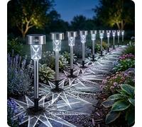 BrightBloom 10 Pack Solar Garden Stake Lights Outdoor, Cool White Color Pathway Lights, Waterproof Stainless Steel Solar Lights for Yard, Lawn, Patio & Landscape Lighting with Auto On/Off (White)