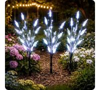 BrightBloom 3 Pack Solar Garden Branch Lights Outdoor, Cherry Blossom Branch Fairy Lights Multi Color LED, Solar Powered Waterproof Pathway Lights for Lawn Patio Yard Landscape Decoration (White)