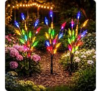 BrightBloom 3 Pack Solar Garden Branch Lights Outdoor, Cherry Blossom Branch Fairy Lights Multi Color LED, Solar Powered Waterproof Pathway Lights for Lawn Patio Yard Landscape Decoration (Multi)