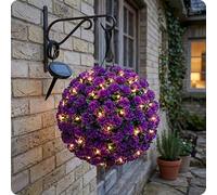 BrightBloom Solar Topiary Ball Lights 28cm with 20 LED - Hanging Artificial Topiaries Sphere Lights Outdoor, Waterproof Decorative Garden Lights for Wedding, Balcony, Patio & Backyard Decor (Purple)