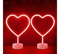 BRIGHTDECK 2 Pack Heart Neon Signs, LED Lights Battery Operated or USB Powered Decoration Lamp, Neon Lights Decor for Valentine's Day Gifts, Wedding, Party, Pink Room Decor (Red Heart)