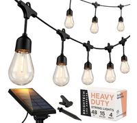 Brightech Ambience Pro - Waterproof, Solar Power Outdoor String Lights - 48 Ft Hanging Edison Bulbs Create Bistro Ambience in Your Yard - Commercial Grade, Shatterproof - 1W LED, Soft White Light